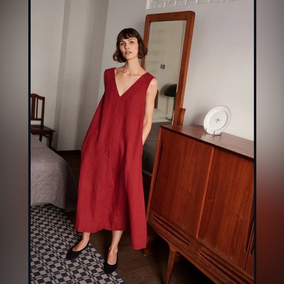 Linenfox Dresses & Skirts - LinenFox Rue Dress XS Burgundy Red
